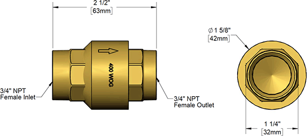 T&S Brass (B-CVH3-4) Check Valve, 3/4in NPT Female, Horizontal or Vertical additional product graphic
