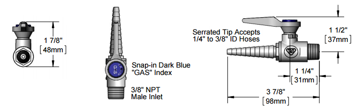 T&S Brass (BL-4000-01) Gas Hose Cock, Ball Valve, 3/8in NPT Male Inlet (Gas-Air-Vac) additional product graphic
