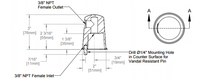 T&S Brass (BL-4102-0) Vandal Resistant Turret With (2) 90 Degree Side Outlets additional product graphic