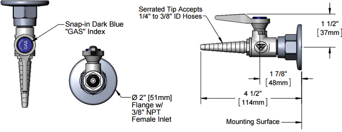 T&S Brass (BL-4250-01) Lab Panel Flange With Hose Cock, 3/8in NPT Female Inlet additional product graphic