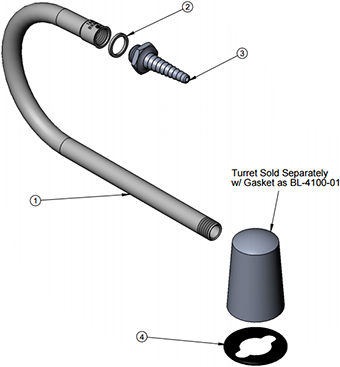 T&S Brass (BL-4750-03) Lab Turret, Rigid Gooseneck, Serrated Tip, 3/8in IPS Female Inlet additional product graphic