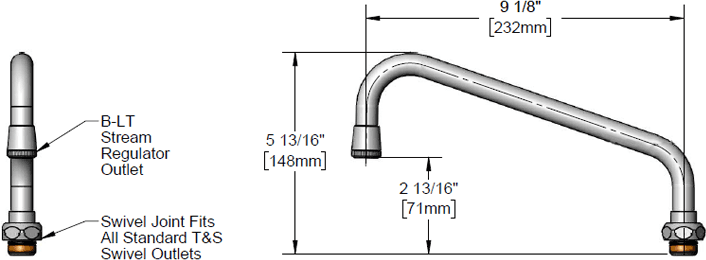 T&S Brass (BL-5561-02) Swing Nozzle, 9in Spread, Plain-End Tip additional product graphic