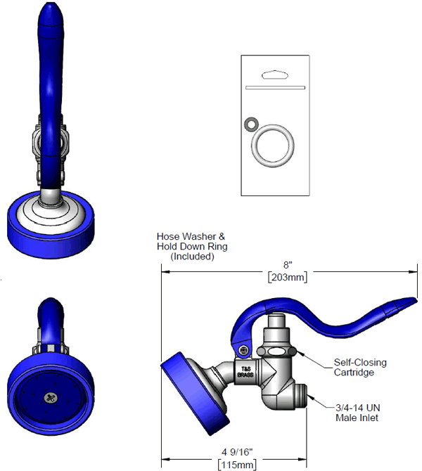 T&S Brass (EB-0107-035) Blue Spray Valve w/ Angled High-Flow Spray Face additional product graphic