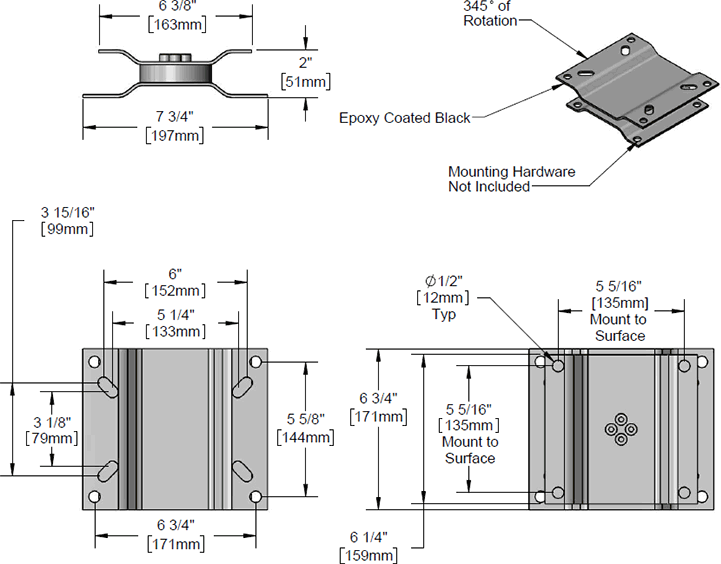 T&S Brass (G016652-45) Horizontal Pivot Bracket for Hose Reels, Black Epoxy-Coated additional product graphic