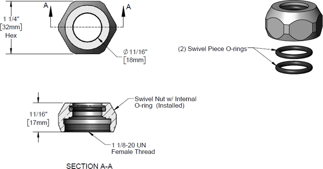 T&S Brass (000703-40) B-0114 Swivel Nut w/ Seal Groove & O-Rings additional product graphic