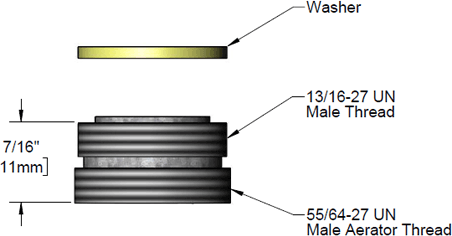 T&S Brass (001651-47) Adapter for Series #3/#8 Outlets, 55/64-27UN Aerator Male x 13/16-27UN Male, Plated Brass additional product graphic