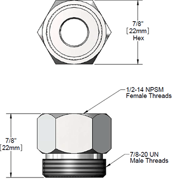 T&S Brass (005222-40) Inlet Nut, 1/2-14NPSM Female x 7/8-20UN Male (Chrome Plated) additional product graphic