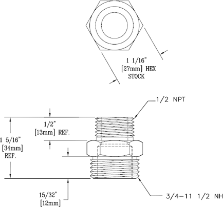 T&S Brass (005224-25) Adapter, 3/4-11.5 NH Male x 1/2in NPT Male (Chrome-Plated) additional product graphic