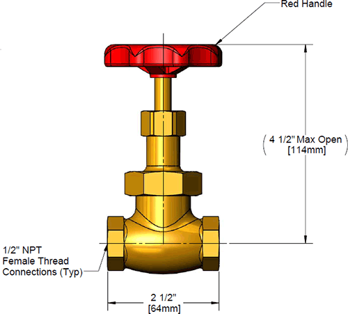 T&S Brass (006647-20R) Bronze Globe Valve w/ 1/2in NPT Female Thread Connections, Red Handle, Natural Finish additional product graphic