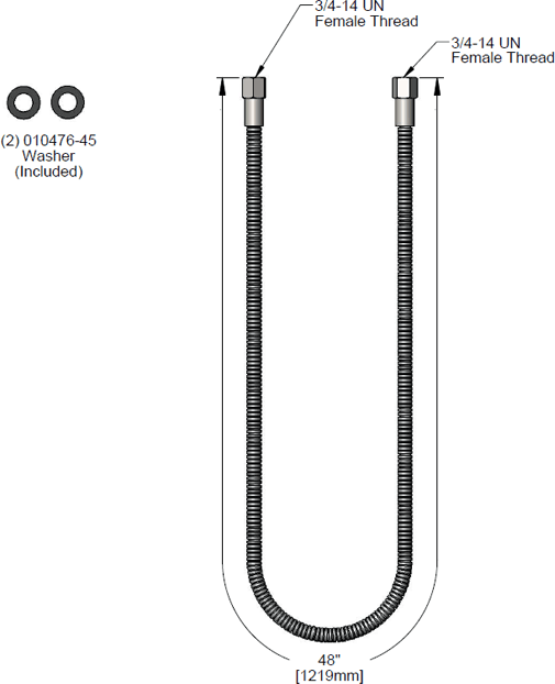 T&S Brass (013E-48H) Flexible Stainless Steel Hose, 48in Length, 7/16in I.D. additional product graphic