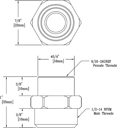 T&S Brass (016061-25) Adapter, 9/16-24UN Female x 1/2-14NPSM Male additional product graphic