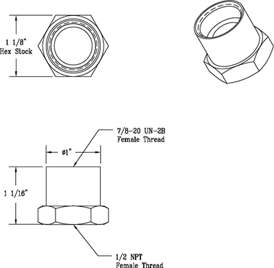 T&S Brass (016157-25) Adapter: 7/8-20 Female Thread x 1/2in NPT Female Thread additional product graphic