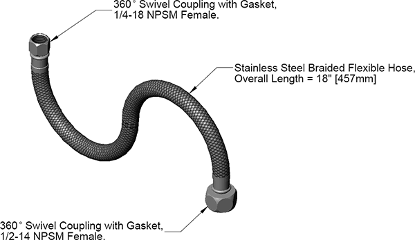 T&S Brass (016297-45) Flex Connector Hose, 1/2 NPSM-F x 1/4 NPSM-F x 18in Overall Length additional product graphic