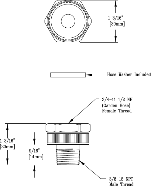 T&S Brass (017575-25) Adapter, 3/8in NPT Male x 3/4in GH Female Threads additional product graphic