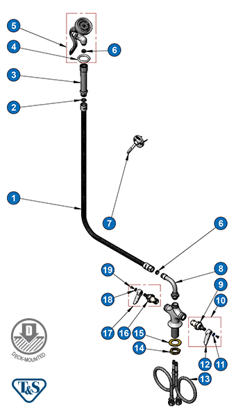 T&S Brass (B-0160) Spray Assembly, Single Hole Base, Angled Spray Valve, 44in Flexible Hose additional product graphic