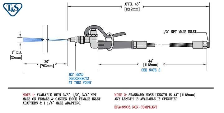 T&S Brass (B-1411) Spray Assembly, 3' Stainless Steel Hose With Quick Disconnect Jet Spray Head additional product graphic