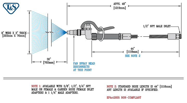 T&S Brass (B-1412) Spray Assembly, 3' Stainless Steel Hose w/ Quick Disconnect Fan Spray Head additional product graphic