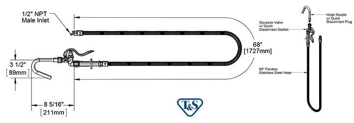 T&S Brass (B-1413) Pot & Kettle Filler, Quick-Connect Hook Nozzle, Flexible Stainless Steel Hose additional product graphic