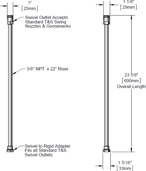 T&S Brass (B-1912-23) Straight Swivel Extension With Gasket, 23-5/8in Overall Length additional product graphic