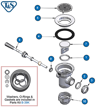 T&S Brass (B-3970) Waste Drain Valve, Lever Handle, 3-1/2in x 2in & 1-1/2in Adapter additional product graphic