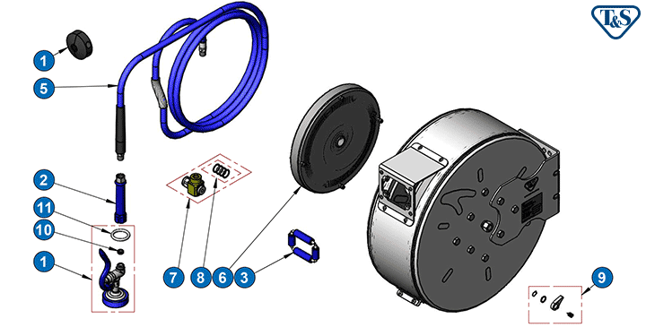 T&S Brass (B-7142-C01) Hose Reel, Enclosed, Stainless Steel, 50' Hose, 3/8in ID w/ Spray Valve additional product graphic
