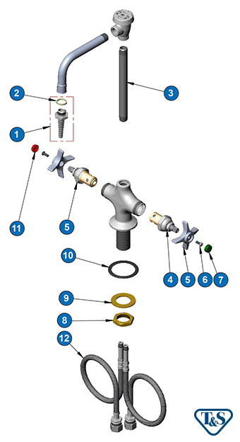 T&S Brass (BL-5704-08) Lab Mixing Faucet, Rigid Vac. Breaker Gooseneck, Serrated Tip additional product graphic