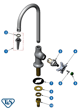 T&S Brass (BL-5705-01) Lab Faucet, Single Temperature Control, Rigid Gooseneck, Serrated Tip, 1/2in NPT Male Inlet additional product graphic