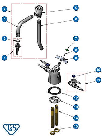T&S Brass (BL-6005-02) Lab Fixture, Gas & Water, 2 Gas Cocks, 6in Vacuum Breaker Gooseneck w/ Serrated Tip, 3/8in NPT Inlets additional product graphic