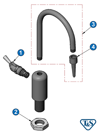 T&S Brass (BL-9515-01) Lab Faucet, Dual-Control Handle, Gray PVC, Rigid Gooseneck, Serrated Tip, 3/8in Female Inlet additional product graphic