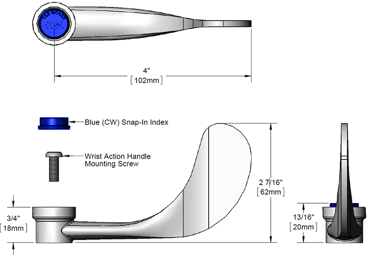 T&S Brass (B-WH4C) 4in Wrist-Action Handle & Cold Index & Screw additional product graphic