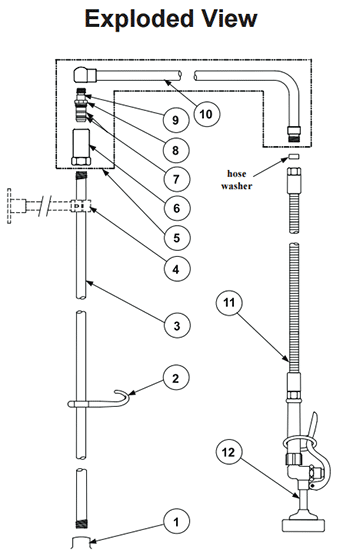 T&S Brass (B-0171) Pre-Rinse, Overhead Swivel Arm, Single Hole Base, Flex Hoses, Single Temperature Control additional product graphic