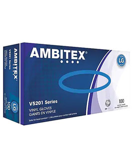 Ambitex V5201 Series Latex Free Clear Vinyl Gloves, Large