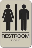 ADA Restroom Signs with Braille - Black on Taupe